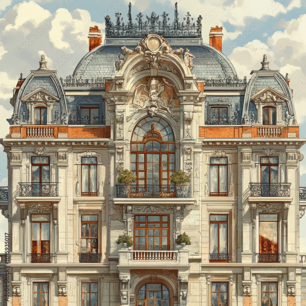 Parisian Facade Ornate Architecture Balcony Windows Detailed Classic Building French Parisian Facade Ornate Architecture Balcony Windows Detailed Classic Building French