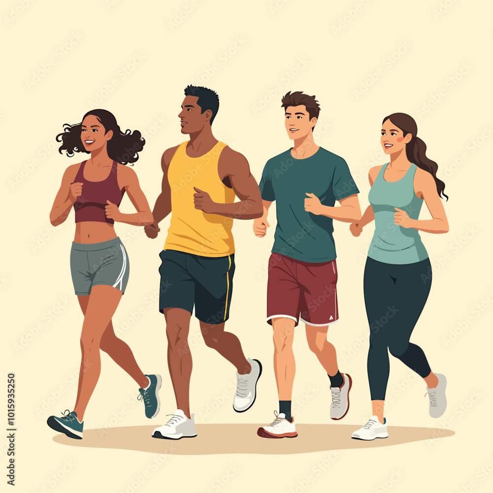 Obraz premium People Exercising As Group For Fitness Wellbeing In A Park Flat Character Illustration