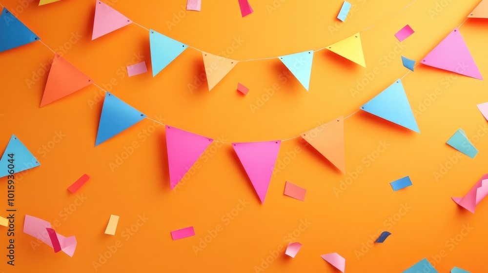 Abstract background with paper party flags on orange backdrop Abstract background with paper party flags on orange backdrop