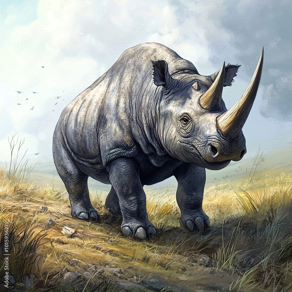 Fototapeta premium Prehistoric Rhino: A Powerful Beast of the Past