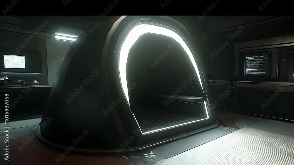 Fototapeta premium Futuristic Interior Design Modern Pod with Bright Light