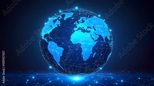 Global Network Connection Futuristic World Map Digital Globe Technology Concept