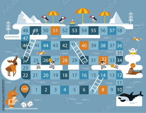 World tour board game template,Funny frame, ladders game, Vector illustrations.