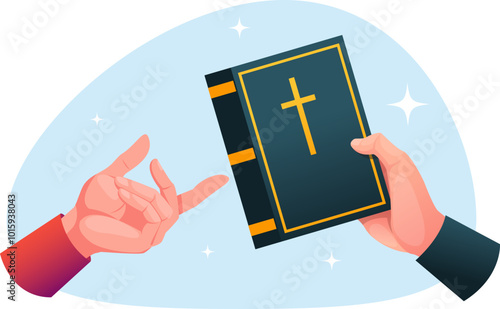  hand passes a bible to the other