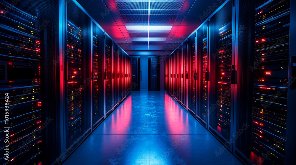 A futuristic telecommunication cluster in a darkened room, where glowing lines of data travel between towering server racks, symbolizing cybersecurity and the flow of information. A futuristic telecommunication cluster in a darkened room, where glowing lines of data travel between towering server racks, symbolizing cybersecurity and the flow of information.