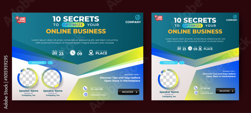 Live webinar online business conference web banner and social media cover template design