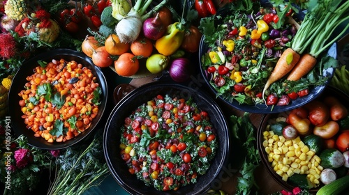 Celebrate World Vegan Day with a vibrant display of fresh, colorful dishes, featuring an array of fruits, vegetables, and grains that showcase the beauty and diversity of vegan lifestyle