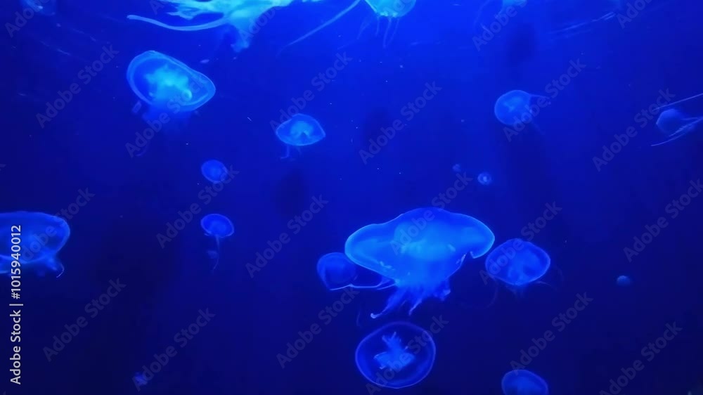 Vibrant Jellyfish Floating in Deep Ocean Vibrant Jellyfish Floating in Deep Ocean