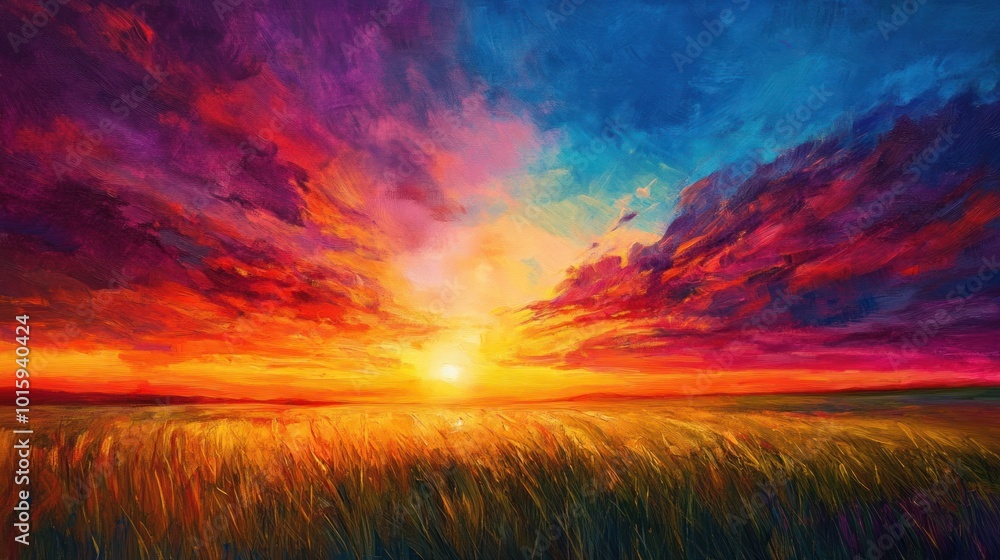 Fototapeta premium Vibrant Sunset Over Field