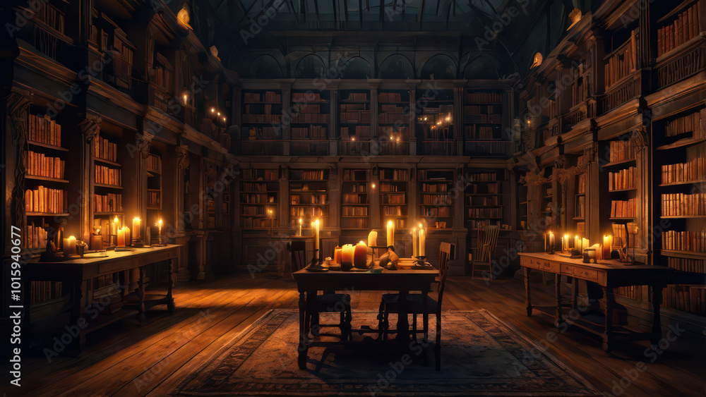 interior of library in night interior of library in night