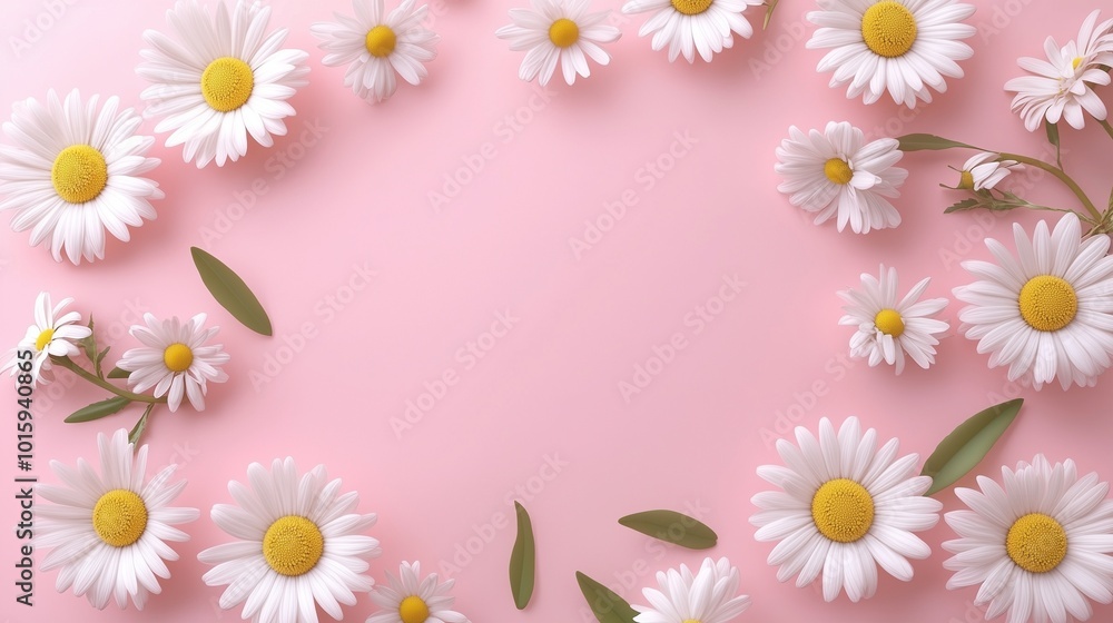 Daisy white beaty bloom flower frame rounded copy space pink background Daisy white beaty bloom flower frame rounded copy space pink background