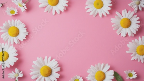 Daisy white beaty bloom flower frame rounded copy space pink background photo