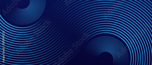 Dark blue circle line abstract background. Shiny blue circle geometric lines with future technology concept. Vector illustration