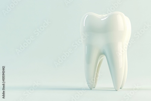 Simple 3D Render of a Molar Tooth on a Clean, Light Background, Emphasizing Dental Hygiene and Medical Education