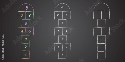Children street game and playground hopscotch game flat vector illustration.