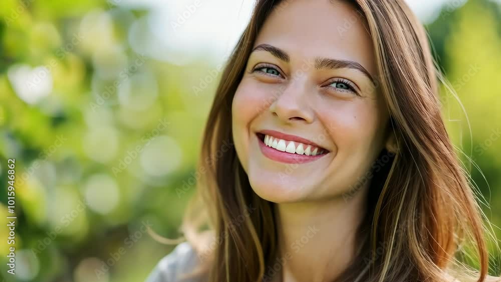 A woman with long brown hair is smiling A woman with long brown hair is smiling