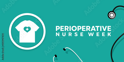 Perioperative Nurse Week. T shirt, heart and stesthoscope. Great for cards, banners, posters, social media and more. Green background.