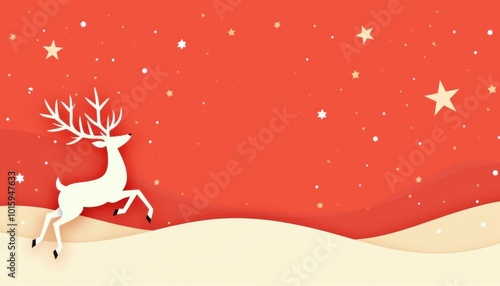 postcard in red tones with a deer on the background of a snowy night, New Year's card with space for text, ai generated, ai