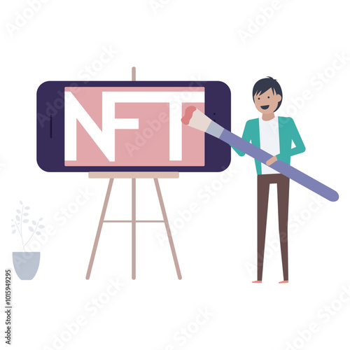 デジタルアート、NFTアートを作り出す男性アーティスト