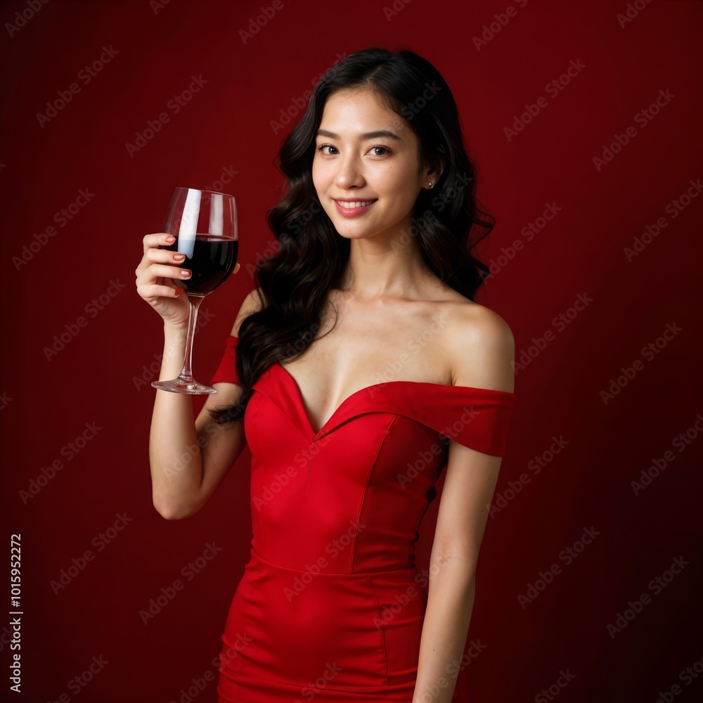 Lady in Red with a Glass of Wine Lady in Red with a Glass of Wine