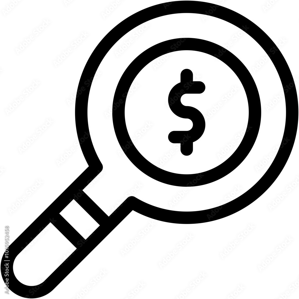 Vector Icon for Dollar, hand, magnifier, search, scan Vector Icon for Dollar, hand, magnifier, search, scan