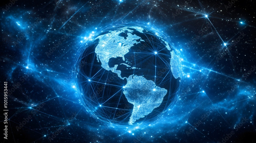 Global Network Connection Earth with Lines Blue Abstract Digital Technology Global Network Connection Earth with Lines Blue Abstract Digital Technology