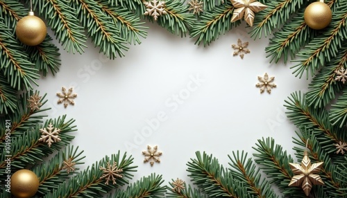 mockup with coniferous branches New Year mockup top view - Image