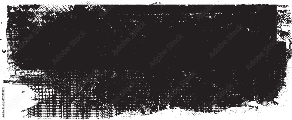 Grunge textured banner with rough edges. Halftone dots texture. Overlay ...