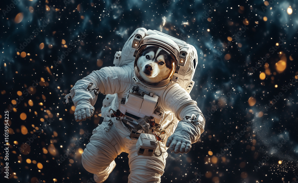 Siberian husky in space wearing a space suit generated by AI Siberian husky in space wearing a space suit generated by AI