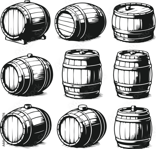 Vintage barel set silhouette vector illustration
