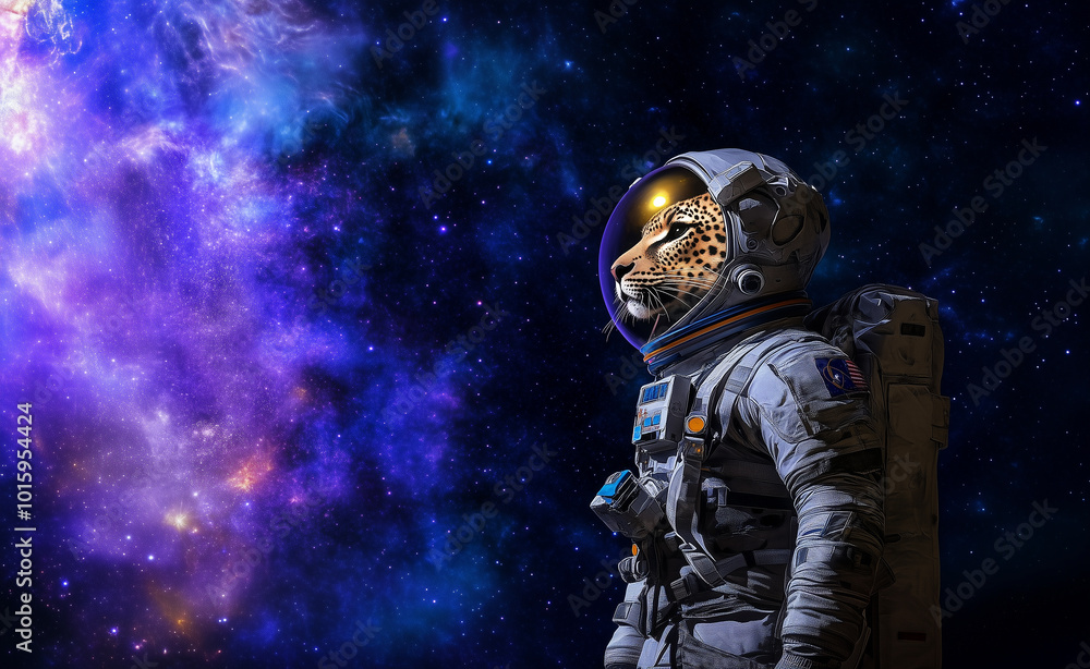Fototapeta premium Space background with leopard in space suit generated by AI