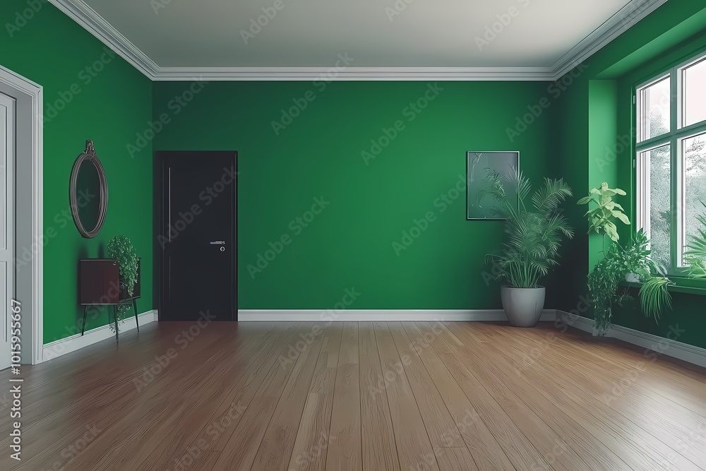 Fototapeta premium Bright Lime Green Room with Natural Elements