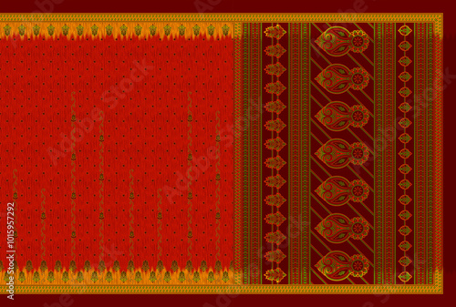 Textile cotton printed sari design for woman wear illustration background with multi colored