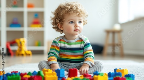 Wallpaper Mural Toddler playing with colorful building blocks on a bright floor. Torontodigital.ca