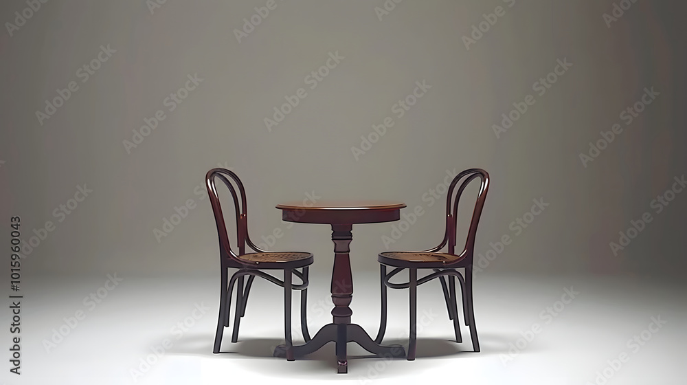 Fototapeta premium Isolated table and chairs in 3d rendering on white background.