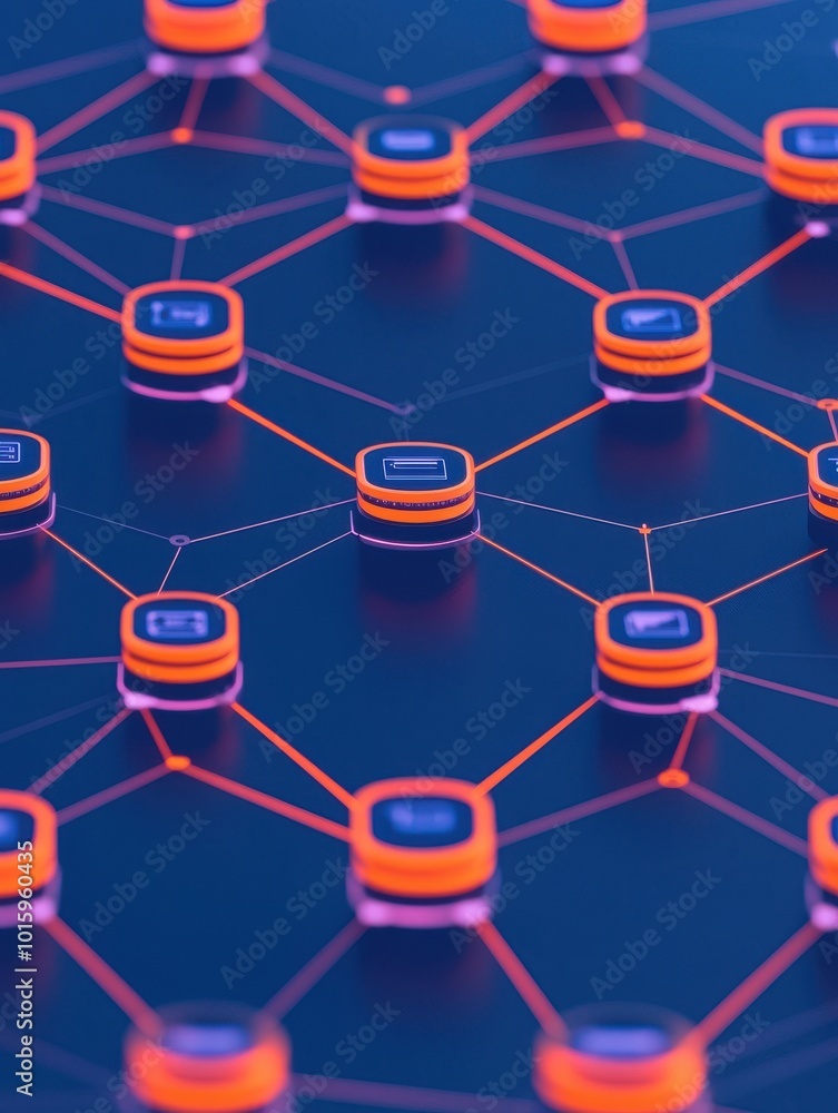 Abstract network connections with glowing nodes on a dark background.