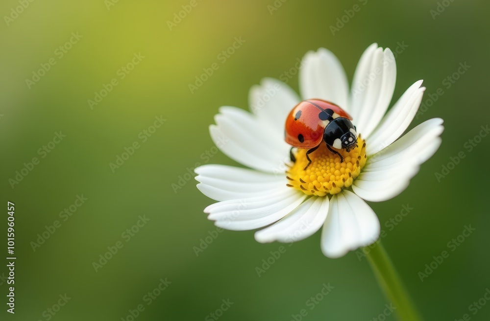 Beautiful ladybug is sitting on a white flower petals Beautiful ladybug is sitting on a white flower petals