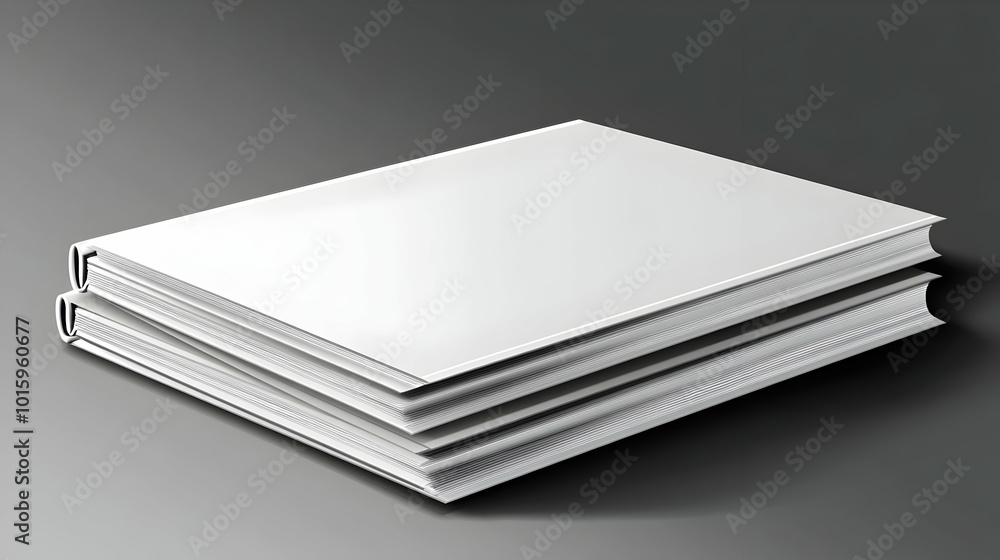 Two Blank White Books Sit On Top of Each Other in an Angled Position on a Gray Background Two Blank White Books Sit On Top of Each Other in an Angled Position on a Gray Background