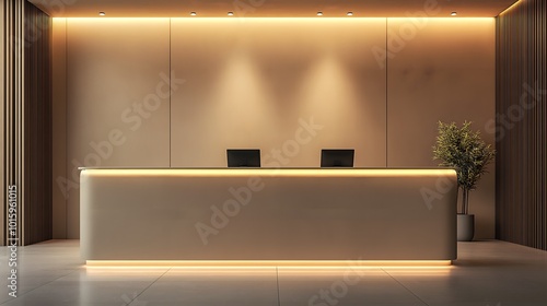 modern hotel reception counter in elegant lobby photo