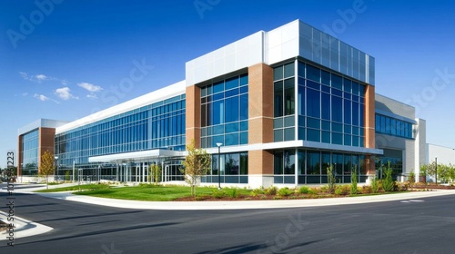 Wallpaper Mural Modern hospital building exterior with sleek architecture, clean lines, and large glass windows, capturing the essence of healthcare design Torontodigital.ca