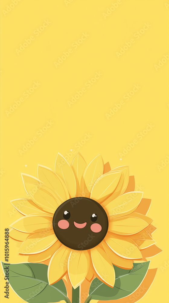 Cute Cartoon Sunflower with Yellow Background. Cute Cartoon Sunflower with Yellow Background.