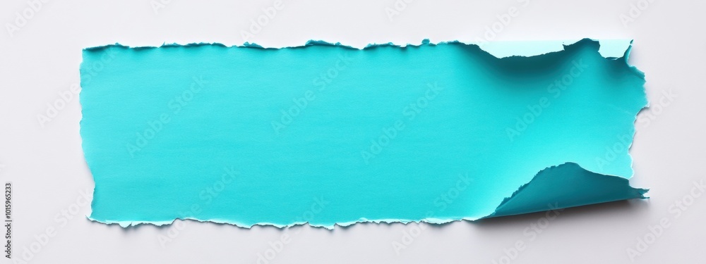 Cyan Paper on White Background, A torn edge sheet creates an inviting space for text, emphasizing simplicity and clarity in design Cyan Paper on White Background, A torn edge sheet creates an inviting space for text, emphasizing simplicity and clarity in design