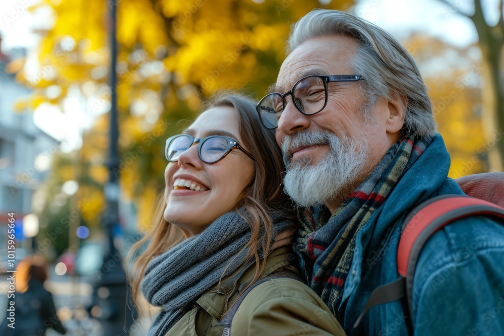 Portrait of a happy senior couple walking in the autumn park. Portrait of a happy senior couple walking in the autumn park.