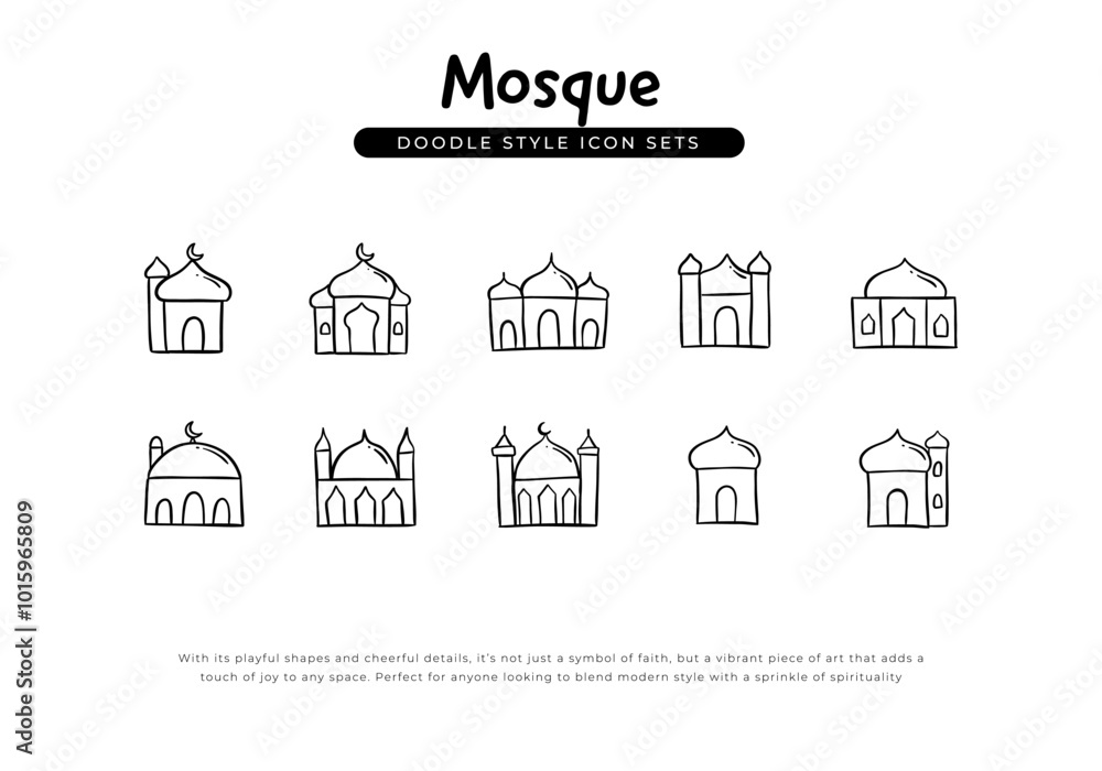 Quirky set vector of mosque icon line with hand drawing doodle style Quirky set vector of mosque icon line with hand drawing doodle style