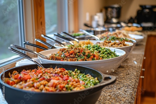 Potluck lunch with a theme, like comfort food. Everyone is bringing their favorite comfort dishes to share with each other, Generative AI 