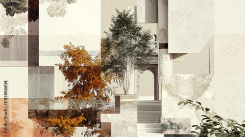 Abstract Architecture with Autumnal Tree