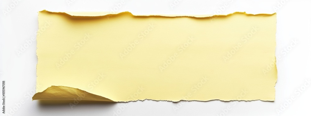 Torn Yellow Paper on White Background, blank sheet with jagged edge, centered for text placement, minimalistic design for versatility Torn Yellow Paper on White Background, blank sheet with jagged edge, centered for text placement, minimalistic design for versatility