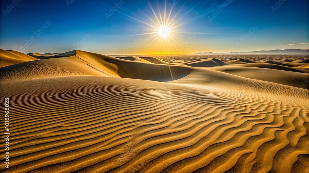 Naklejka premium Sun-Kissed Ripples of Golden Sand, A Landscape of Shifting Patterns Formed by the Wind's Gentle Dance