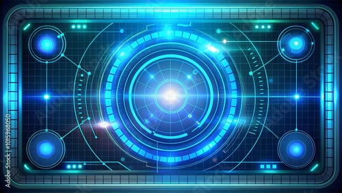 Abstract Digital Interface with Glowing Blue Circles and Grid Pattern