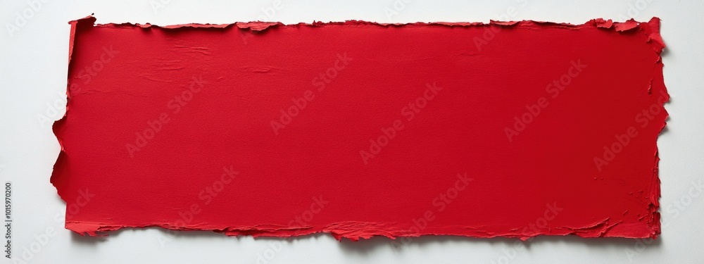Torn Red Paper on White Background, a vibrant red sheet with a jagged edge, centrally placed, ideal for text or design applications. Torn Red Paper on White Background, a vibrant red sheet with a jagged edge, centrally placed, ideal for text or design applications.